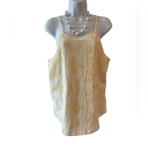 Anthropologie Cosette Yellow White Lace camisole Tank top sleeveless SZ medium - Picture 2 of 6